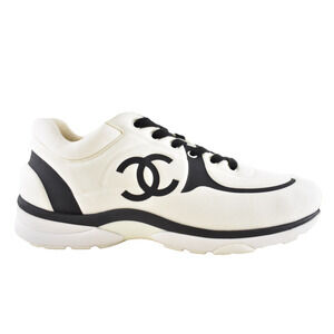 Chanel 20C Men White Black Neoprene CC Logo Low Top Runner Trainer Sneaker 44 11
